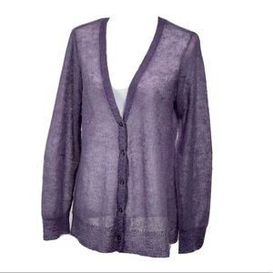 J Jill  Large Sweater Cardigan Mohair Nylon Wool Violet